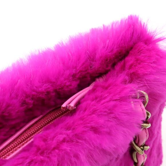Authentic CHANEL CC Vintage Rabbit Fur Hot Pink Purse Chain Shoulder Bag Y2K - Picture 6 of 13